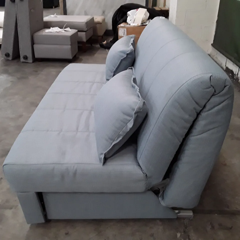 QUALITY DESIGNER APPLEY 2 SEATER SOFA BED - VINTAGE BLUE FABRIC