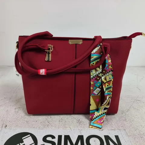RED HANDBAG WITH MULTICOLOURED SCARF ACCENT β CROSSBODY/SHOULDER BAG