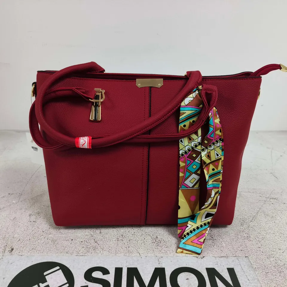 RED HANDBAG WITH MULTICOLOURED SCARF ACCENT – CROSSBODY/SHOULDER BAG