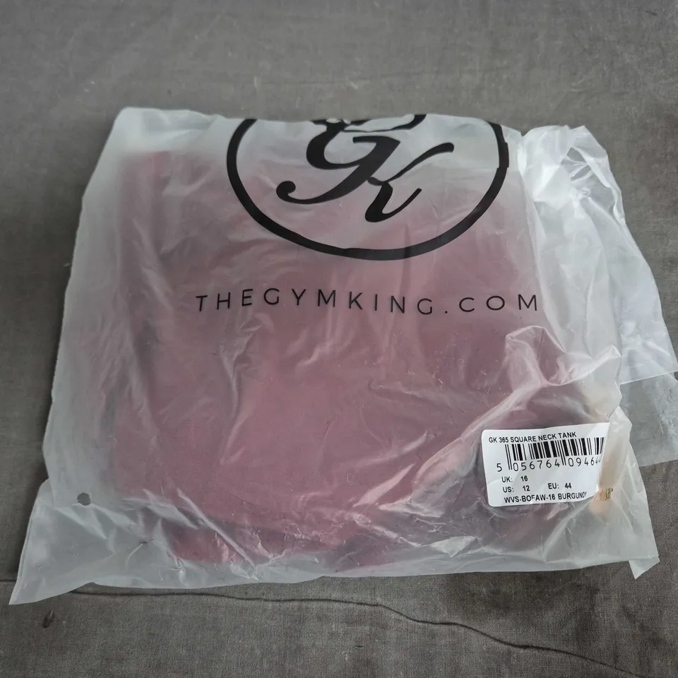 BAGGED GYM KING GK365 SQUARE NECK TANK TOP – BURGUNDY, UK 16 (US 12, EU 44)