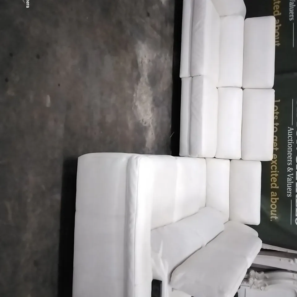 QUALITY ITALIAN DESIGNER FLAVIO POWER RECLINING CORNER GROUP WITH ADJUSTABLE HEADRESTS WHITE LEATHER 