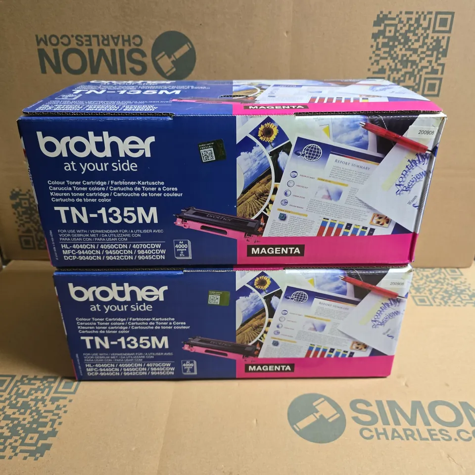 2 X SEALED BROTHER TN135M TONER CARTRIDGES - MAGENTA 