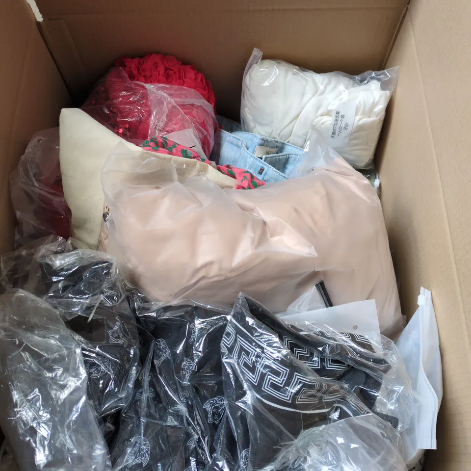 APPROXIMATELY 20 ASSORTED CLOTHING PRODUCTS IN VARIOUS STYLES & SIZES TO INCLUDE PANTS, T-SHIRTS, DRESSES ETC