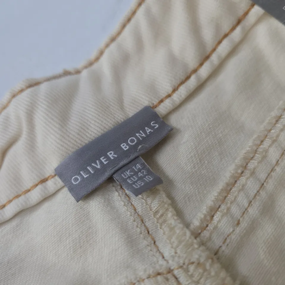 OLIVER BONAS WIDE LEG CROP JEANS – CREAM, UK 14