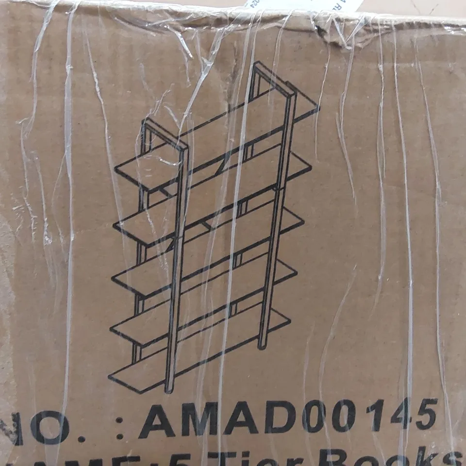 BOXED 5 TIER BOOKSHELF IN RUSTIC BROWN 