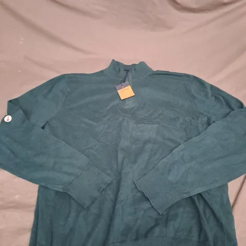 CHARLES TYRWHITT TEAL GREEN COMBED COTTON ZIP NECK JUMPER SIZE M