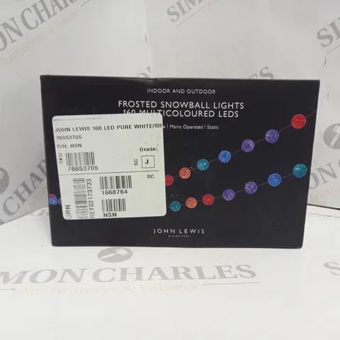 BOXED JOHN LEWIS FROSTED SNOWBALL LIGHTS 160 MULTI-COLOURED LEDS