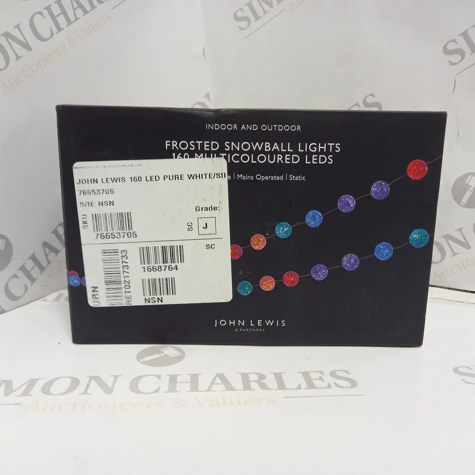BOXED JOHN LEWIS FROSTED SNOWBALL LIGHTS 160 MULTI-COLOURED LEDS 