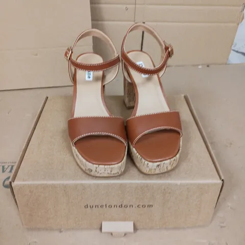 DUNE LONDON JODI PLATFORM BLOCK CORK HEEL SANDALS TAN SIZE 6