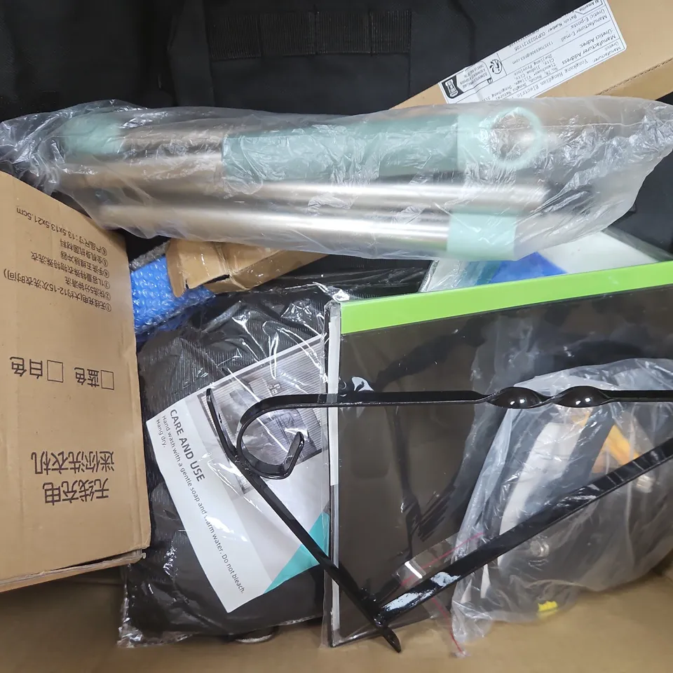 BOX OF APPROXIMATELY 15 ASSORTED HOUSEHOLD ITEMS TO INCLUDE HEAT RETAINING WRIST SUPPORT, COOLING DOG COAT, ETC - COLLECTION ONLY