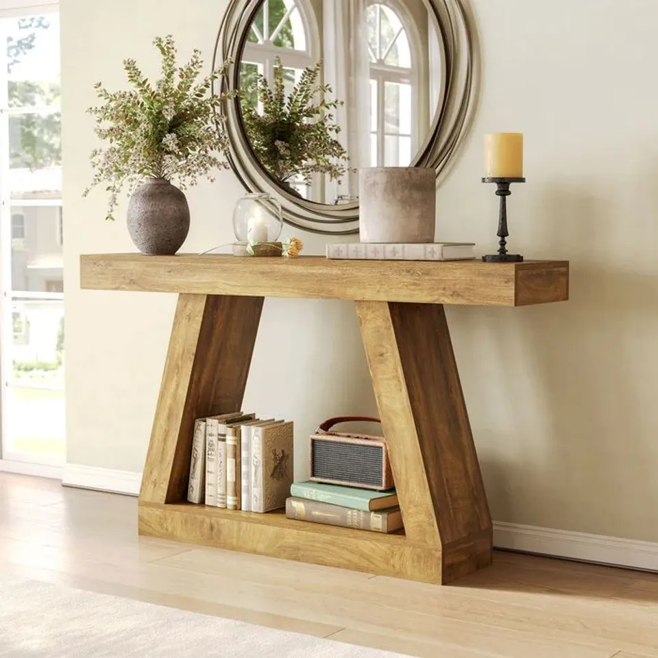 BOXED 55" SOFA TABLE WITH STORAGE, FARMHOUSE CONSOLE TABLE FOR HALLWAY (1 BOX)