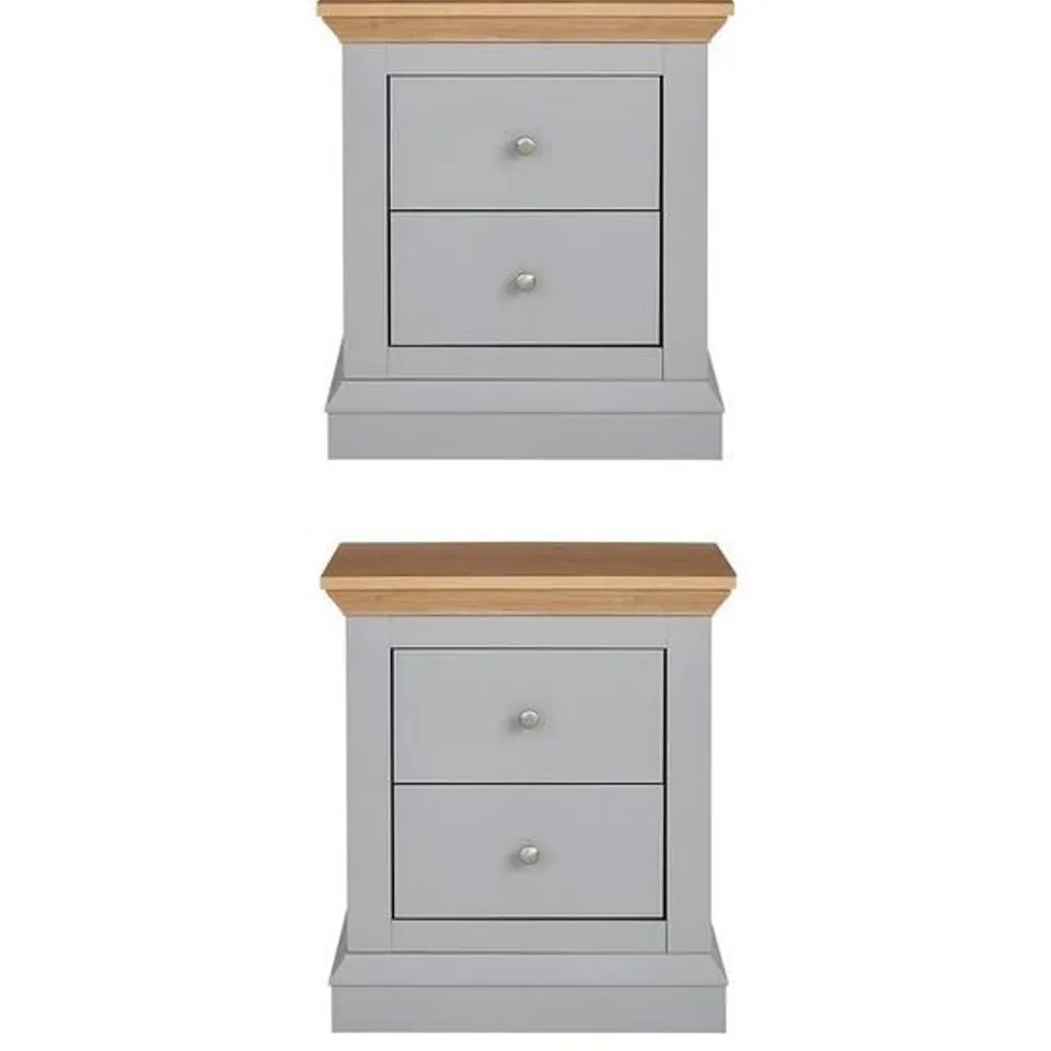 BOXED GRADE 1 HANNAH 2X2 DRAWER BEDSIDE CHEST - CHARCOAL/OAK (1 BOX)