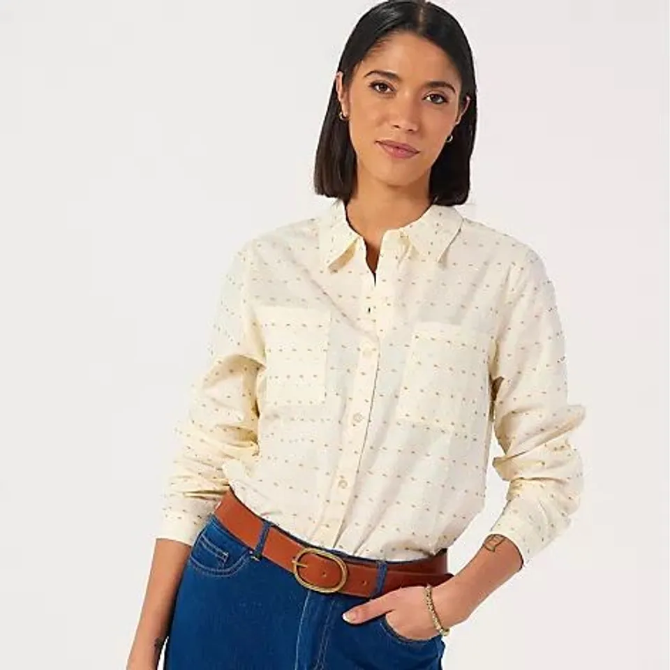 DENIM & CO. COTTON DOBBY SPOT SHIRT SIZE 22