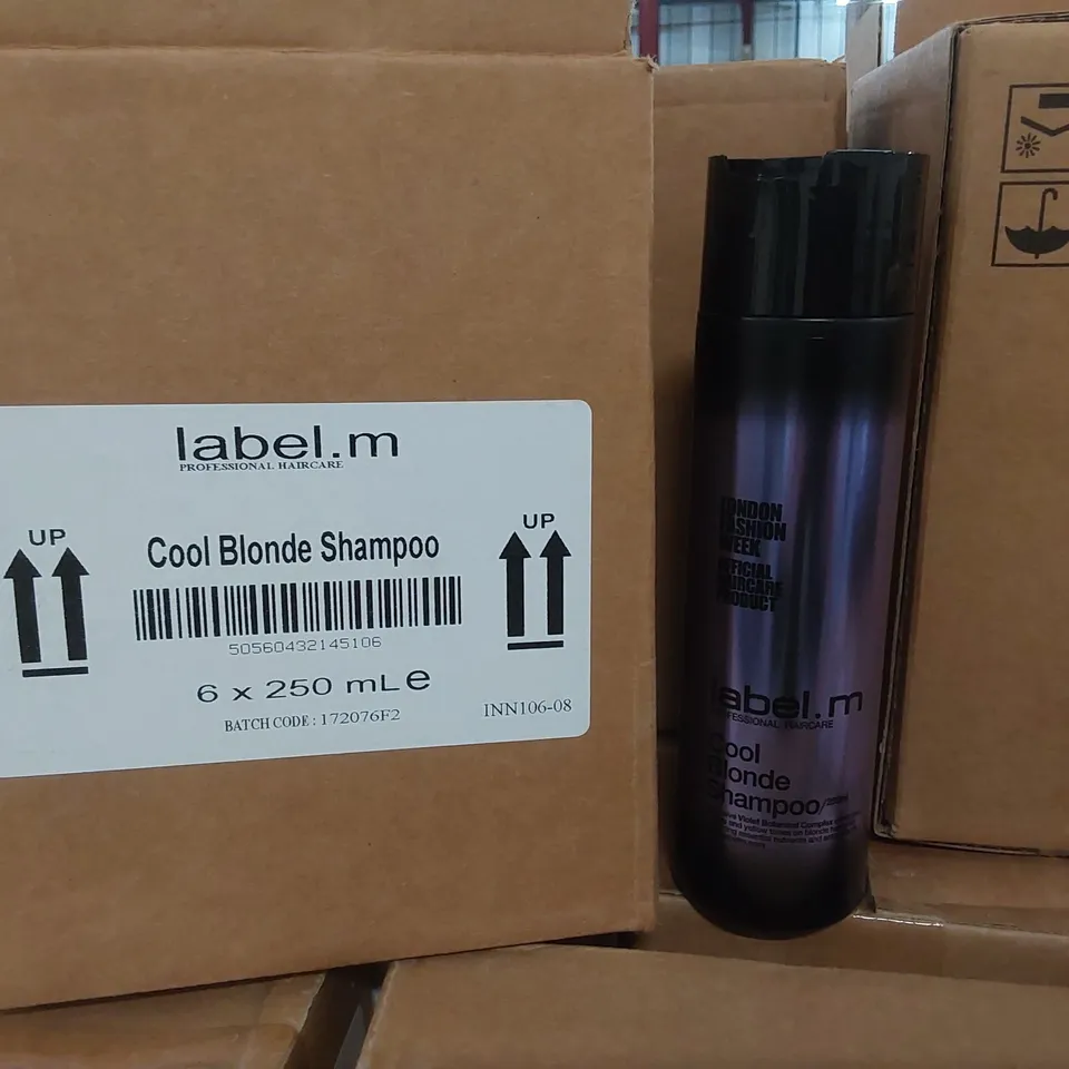 CAGE TO CONTAIN APPROX 105 X BOXES OF LABEL.M COOL BLONDE SHAMPOO - 6 X 250ml BOTTLES PER BOX // CAGE NOT INCLUDED IN 