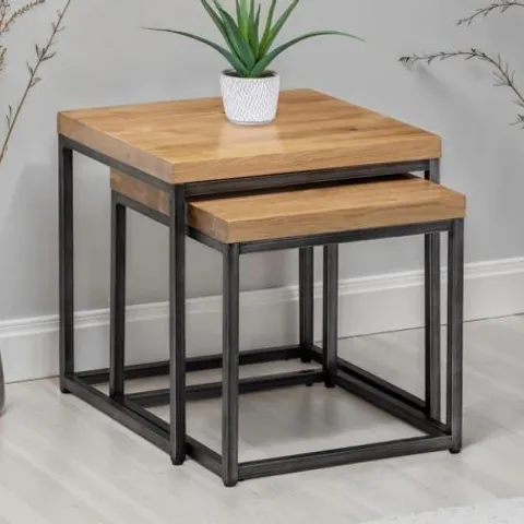 BOXED JULIAN BOWEN BROOKLYN NESTING LAMP TABLE IN SOLID OAK