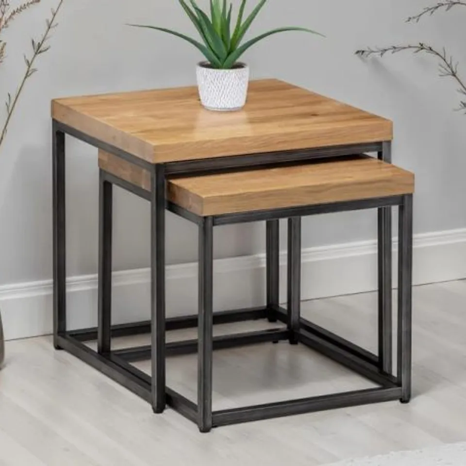 BOXED JULIAN BOWEN BROOKLYN NESTING LAMP TABLE IN SOLID OAK