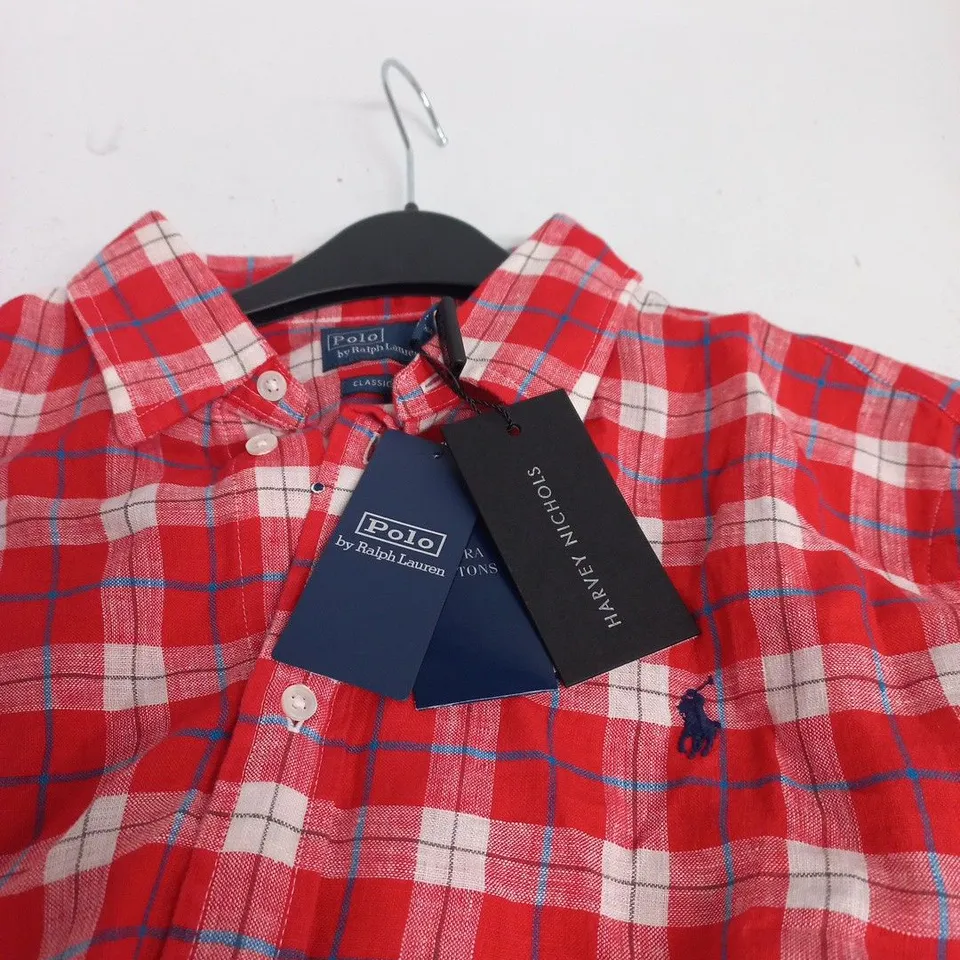POLO RALPH LAUREN RED PLAID SHIRT – MEN’S UK SIZE L, BUTTON-DOWN COLLAR