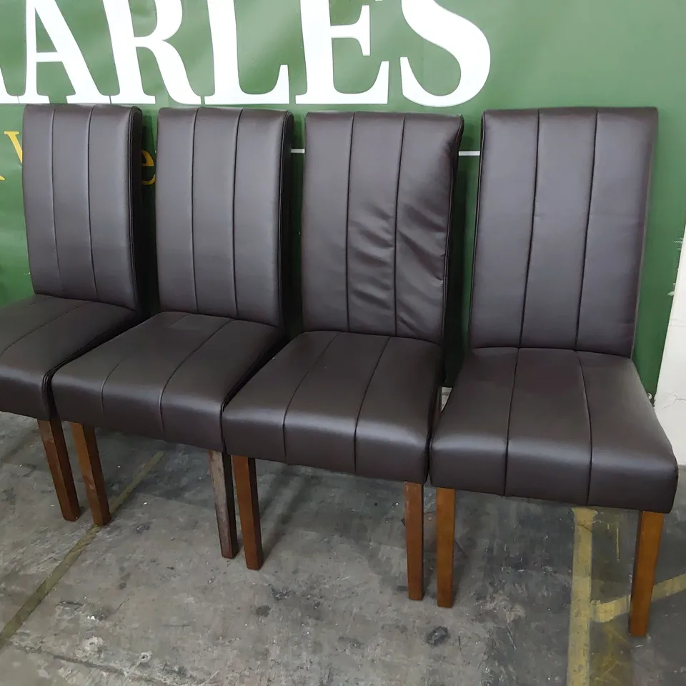SET OF FOUR UPHOLSTERED DINING CHAIRS BROWN PU ON DARK LEGS 