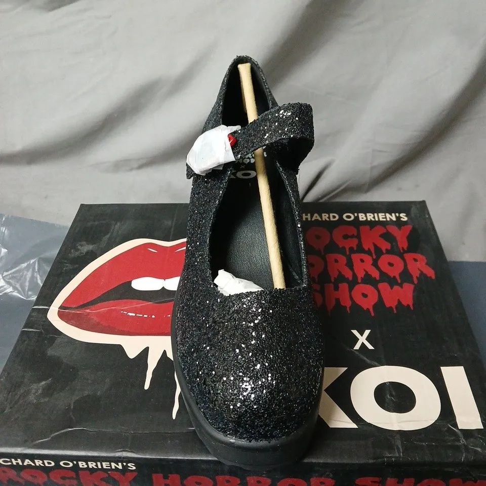 KOI BLACK GLITTER SHOES BOXED SIZE 6 ROCKY HORROR