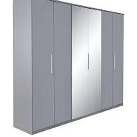 BOXED PRAGUE 5 DOOR MIRRORED WARDROBE - GREY (5 BOXES)