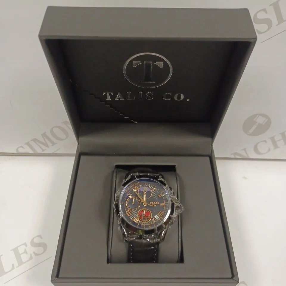 MENS TALIS CO 7120 CHRONOGRAPH WATCH – MOON PHASE MOVEMENT – GENUINE LEATHER STRAP