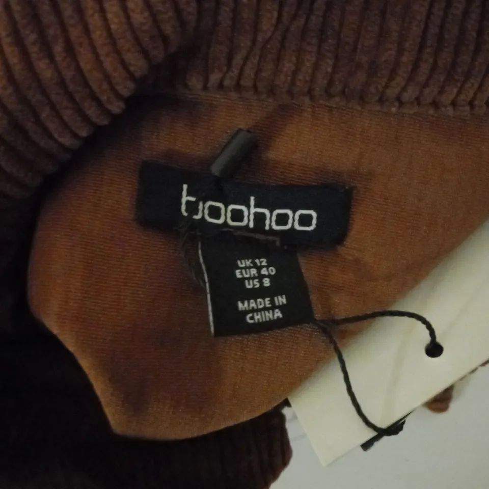 BOOHOO BROWN CORDED SHIRT - SIZE 12