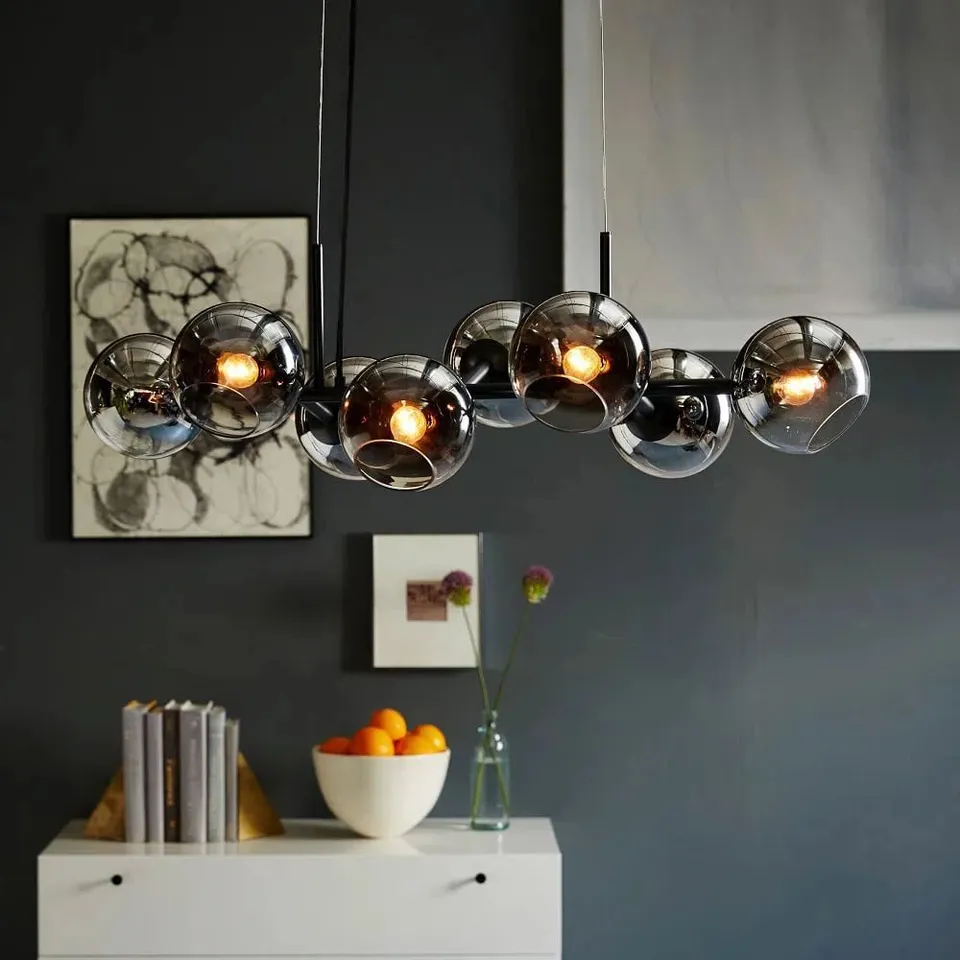 BOXED SPOFFO 8-LIGHT MODERN LINEAR MATTE BLACK KITCHEN ISLAND PENDANT 