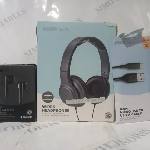 BOX OF APPROXIMATELY 15 ASSORTED ELECTRICAL ITEMS TO INCLUDE WIRED HEADPHONES, TRUE WIRELESS EARBUDS, MICRO USB TO USB-A CABLE, ETC