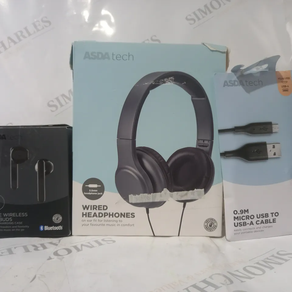 BOX OF APPROXIMATELY 15 ASSORTED ELECTRICAL ITEMS TO INCLUDE WIRED HEADPHONES, TRUE WIRELESS EARBUDS, MICRO USB TO USB-A CABLE, ETC