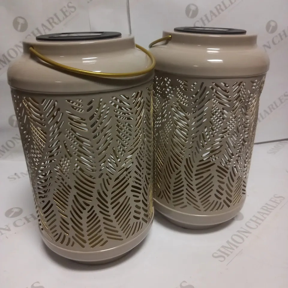 GARDEN REFLECTIONS SET OF 2 PATTERNED SOLAR LANTERNS, LEAF