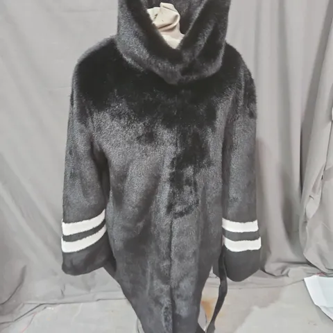 KAREN MILLEN BLACK FAUX-FUR COAT, UK 14