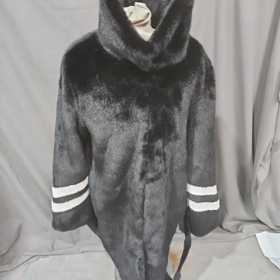 KAREN MILLEN BLACK FAUX-FUR COAT, UK 14