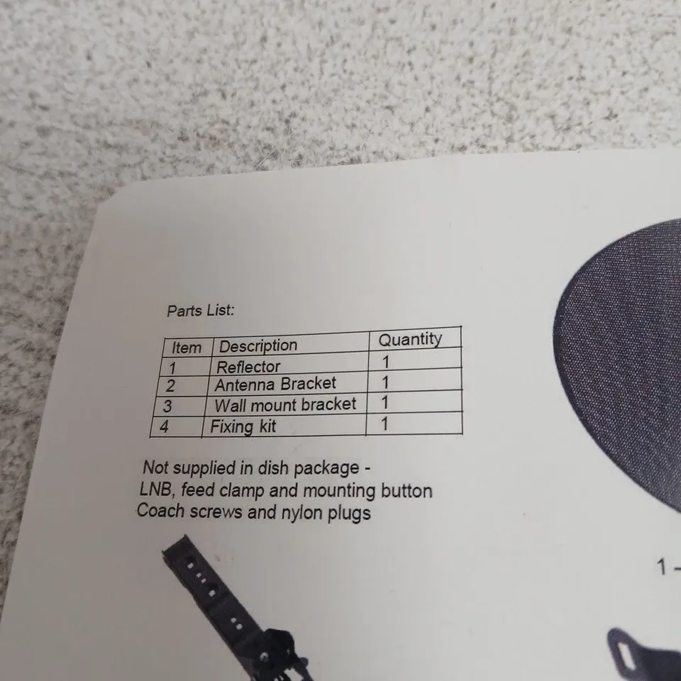 SATELLITE DISH REFLECTOR KIT WITH ANTENNA & WALL BRACKET – FIXINGS INCLUDED (SSL BOX)