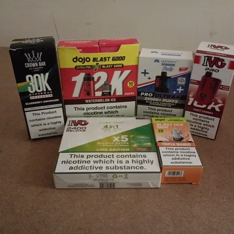 APPROXIMATELY 20 ASSORTED E-CIGARETTE PRODUCTS TO INCLUDE BRANDS SUCH AS CROWN BAR, IVG, DOJO, ETC - COLLECTION ONLY