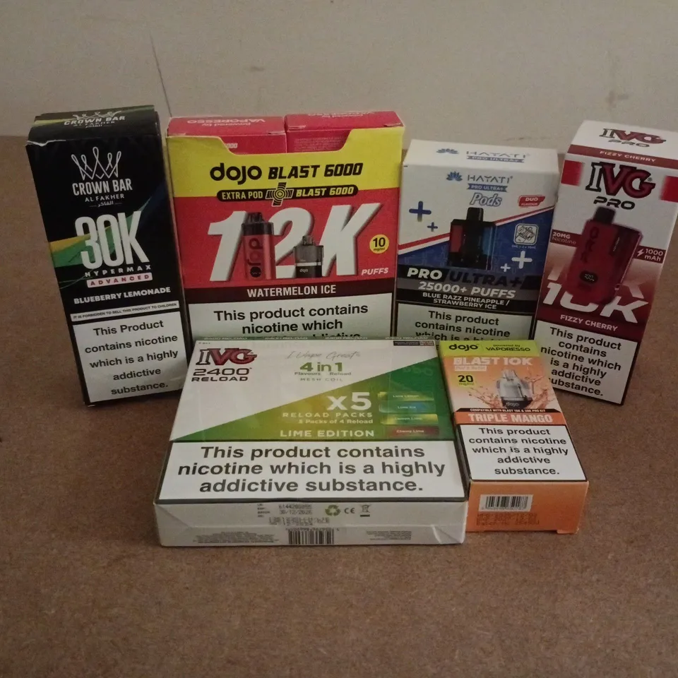 APPROXIMATELY 20 ASSORTED E-CIGARETTE PRODUCTS TO INCLUDE BRANDS SUCH AS CROWN BAR, IVG, DOJO, ETC - COLLECTION ONLY