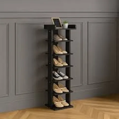 BOXED NEO BLACK 7 TIER WOODEN SHOE RACK SLIM