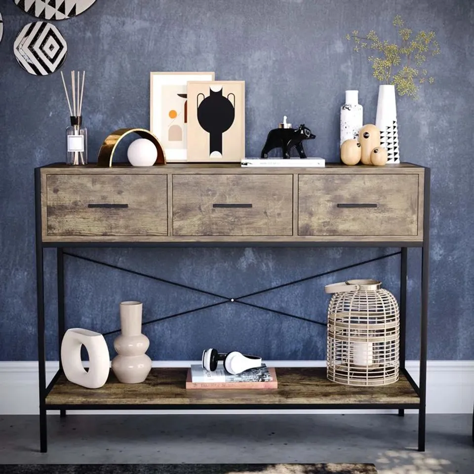 BOXED SYLVIE 3 DRAWER CONSOLE TABLE FOR HALLWAY