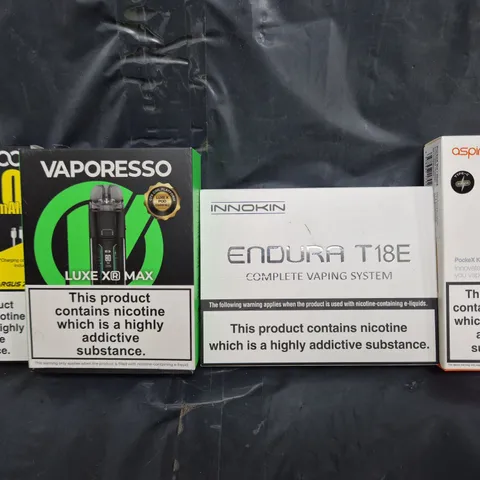 BOX OF APPROXIMATELY 20 ASSORTED VAPING ITEMS AND PRODUCTS TO INCLUDE VAPORESSO, ASPIRE, ETC