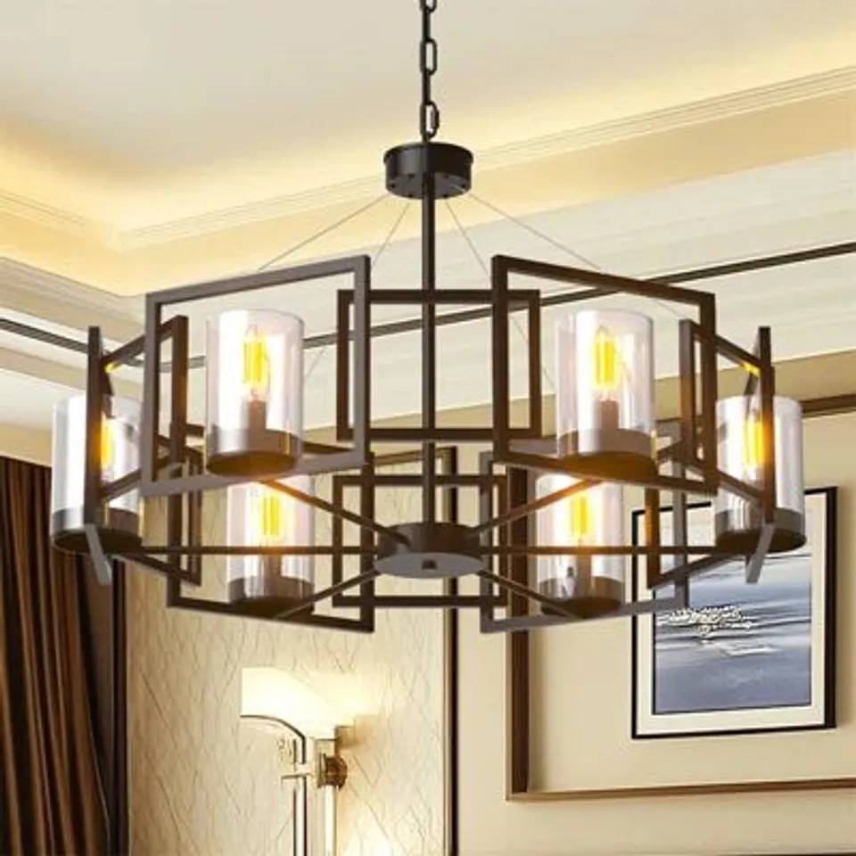 BOXED 6-LIGHT INDUSTRIAL GEOMETRIC CHANDELIER METAL CEILING PENDANT LIGHT (1 BOX)