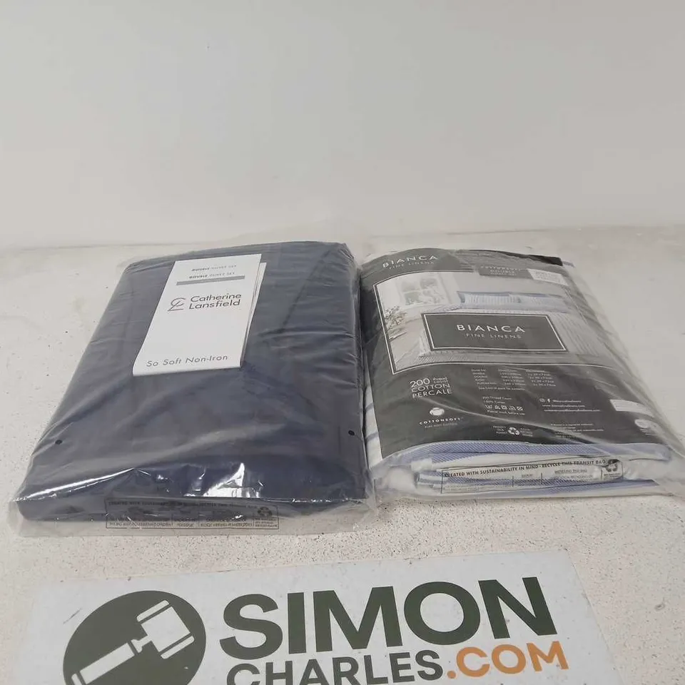 BOX OF APPROXIMATELY 10 ASSORTED HOUSEHOLD ITEMS TO INCLUDE CATHERINE LANSFIELD DOUBLE DUVET SET, BIANCA FINE LINENS DOUBLE DUVET SET ETC
