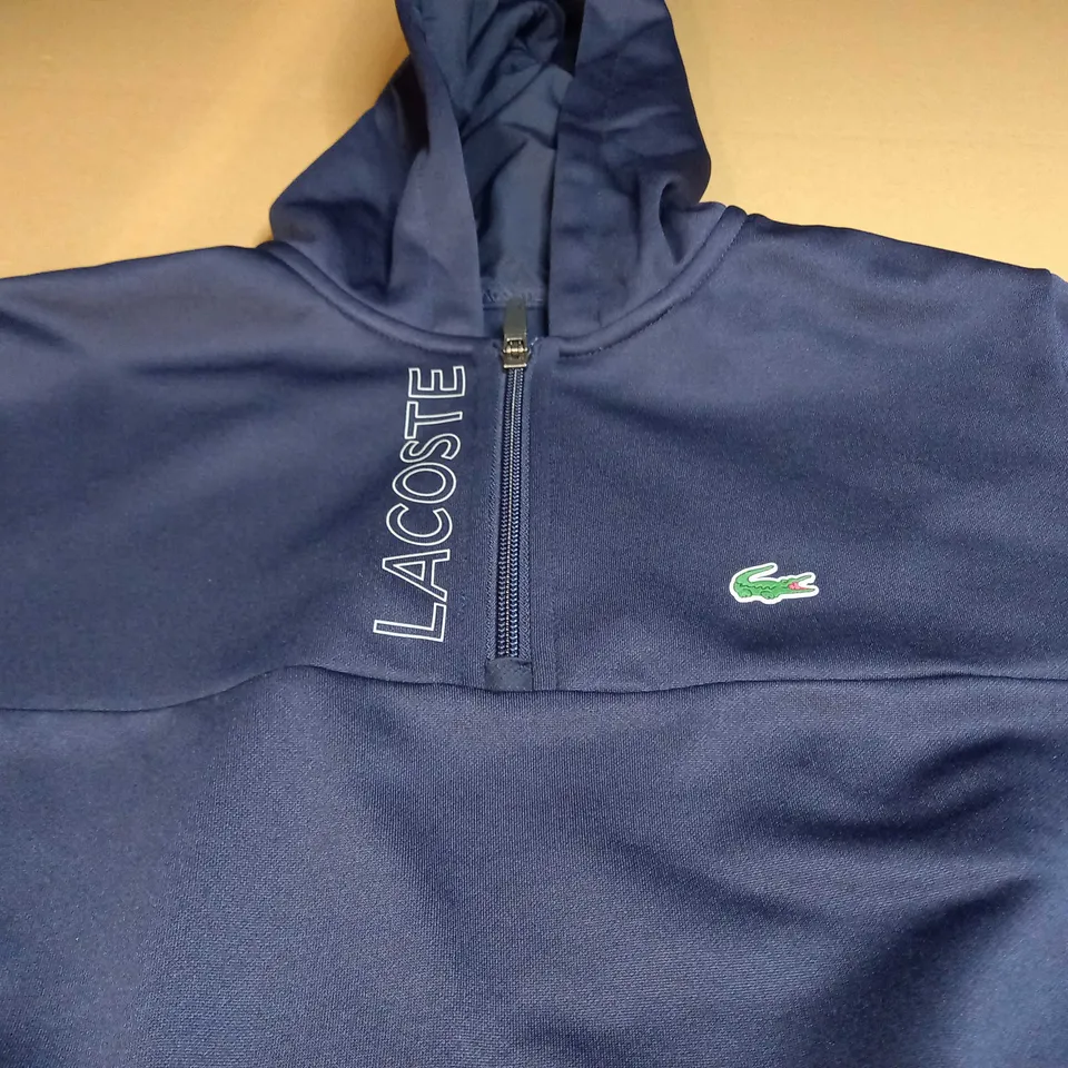 LACOSTE HALF ZIP HOODED JUMPER IN MARINE BLUE - SIZE 14A