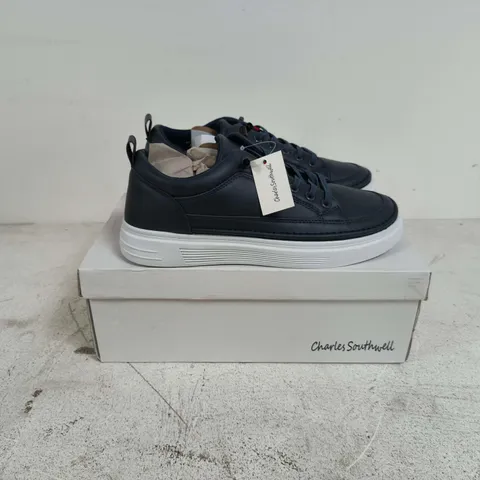 BOXED PAIR OF CHARLES SOUTHWELL MARANELLO TRAINERS IN NAVY - SIZE 8