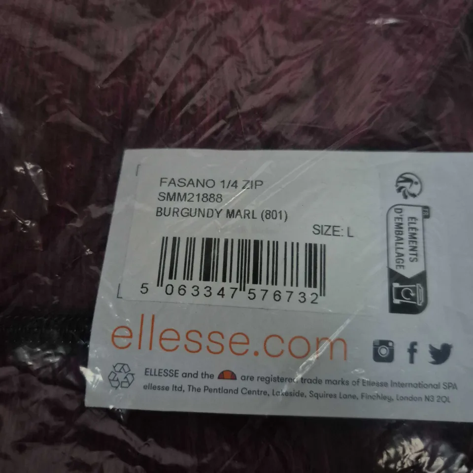 ELLESSE FASANO 1/4 ZIP BURGUNDY MARL – SIZE L 