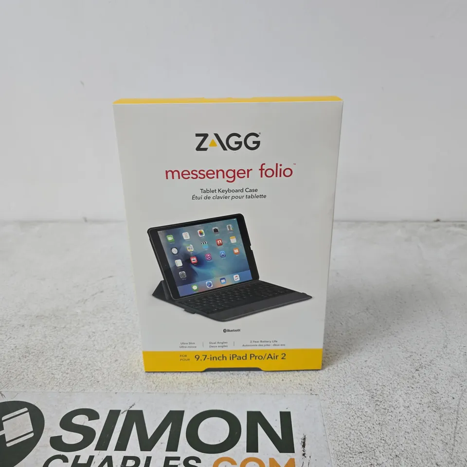 ZAGG MESSENGER FOLIO TABLET KEYBOARD CASE FOR 9.7-INCH IPAD PRO/AIR 2 – BOXED