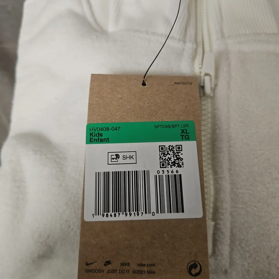 NIKE KIDS' ZIP-UP HOODIE, WHITE, XL