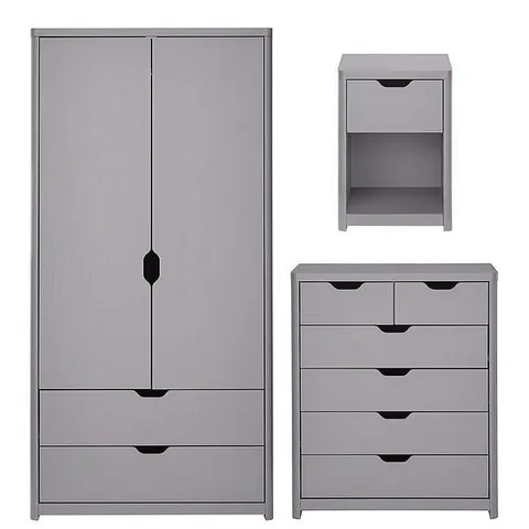 BOXED ASPEN 3 PIECE SET: 2 DOOR, 2 DRAWER WARDROBE, 4 + 2 CHEST AND BEDSIDE TABLE - GREY OAK EFFECT - 3 BOXES