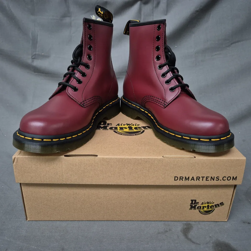 BOXED PAIR OF DR MARTENS 1460 ANKLE BOOTS IN CHERRY RED UK SIZE 6