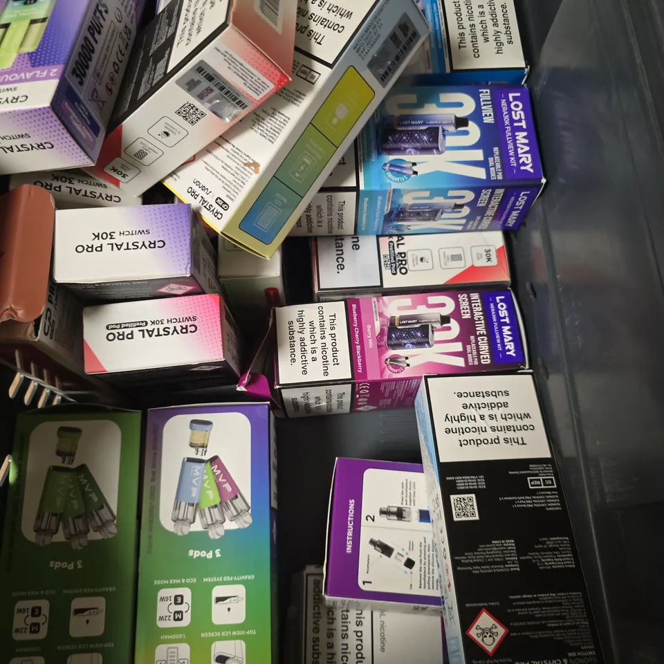 APPROXIMATELY 15 ASSORTED E-CIGARETTE AND VAPE PRODUCTS TO INCLUDE IVG, CRYSTAL PRO, MVP ETC