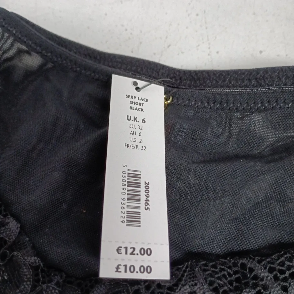 UK 6 ANNA SUMMERS SEXY LACE SHORT UNDERWEAR– BLACK (WOMEN’S UNDERWEAR)