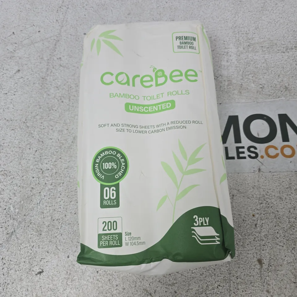 CAREBEE BAMBOO TOILET ROLLS – PREMIUM 3-PLY, UNSCENTED, 200 SHEETS/ROLL, PACK OF 6